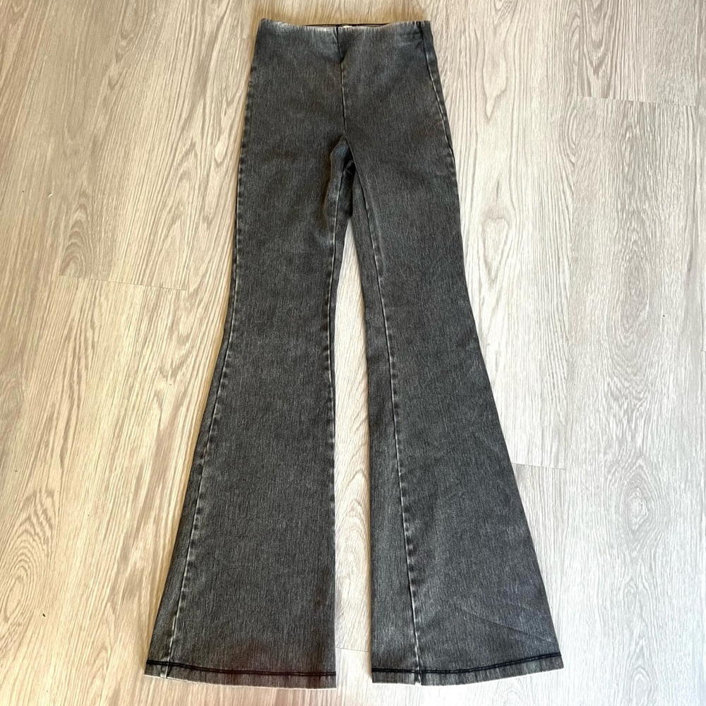 GOOD AMERICAN Denim Pull On Flare Leggings Black Size Small